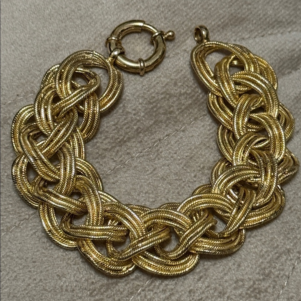 Elegant Gold-Tone Silver 925 Turkey Chain Bracelet 7.5 in